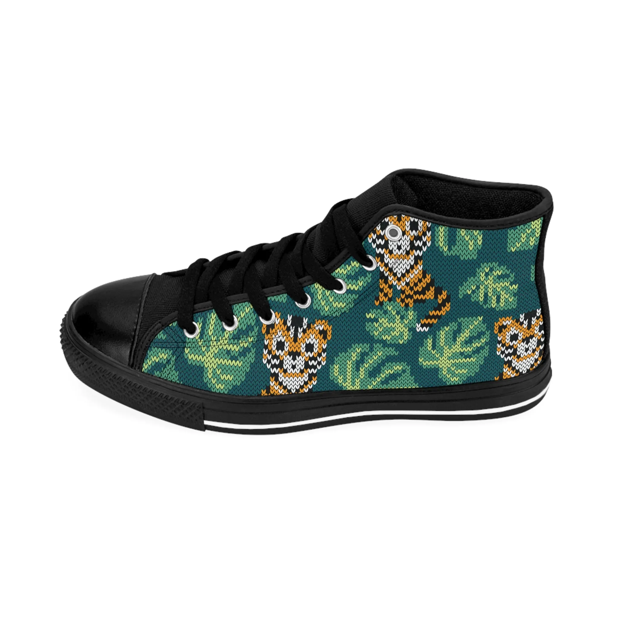 Jungle Cat Weave Pattern Women's Classic Sneakers