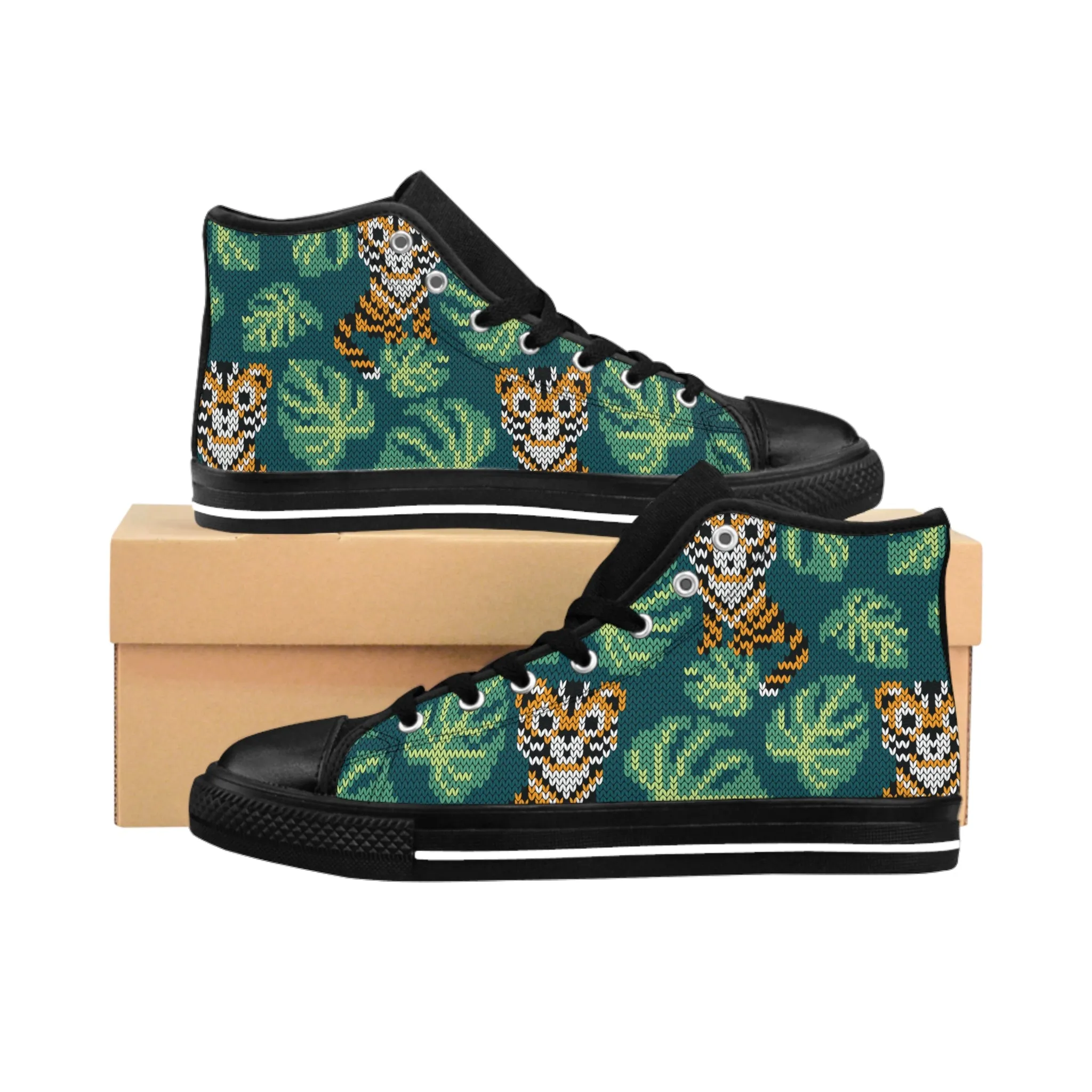 Jungle Cat Weave Pattern Women's Classic Sneakers