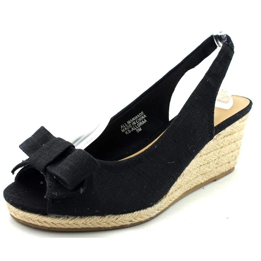 Karen Scott Womens ALLORAA Canvas Peep Toe Casual Espadrille Sandals, Black