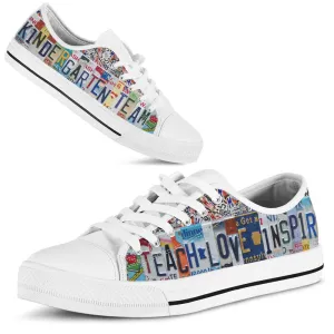 Kindergarten Team License Plates Low Top Shoes, Teacher Shoes, Low Top Sneakers