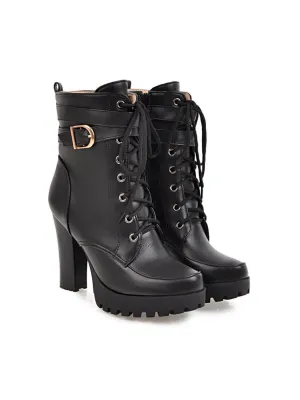 Leather High Top Chunky Heel Martin Boots