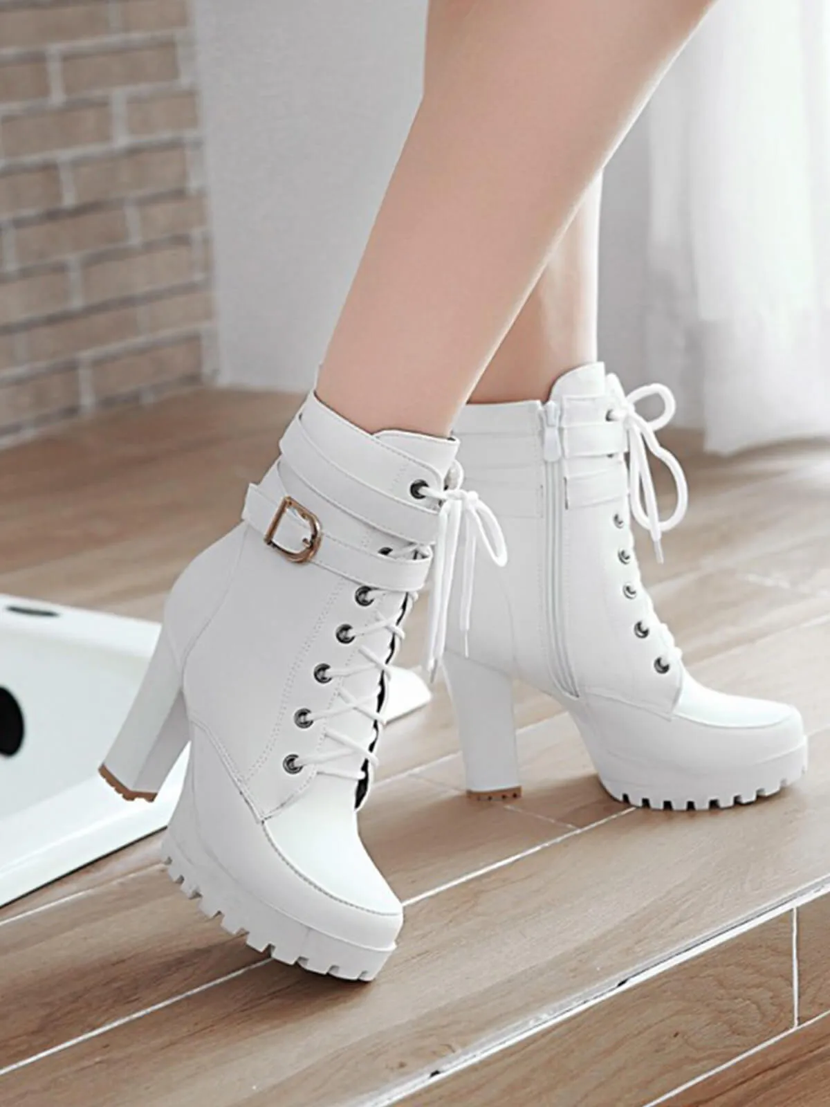 Leather High Top Chunky Heel Martin Boots