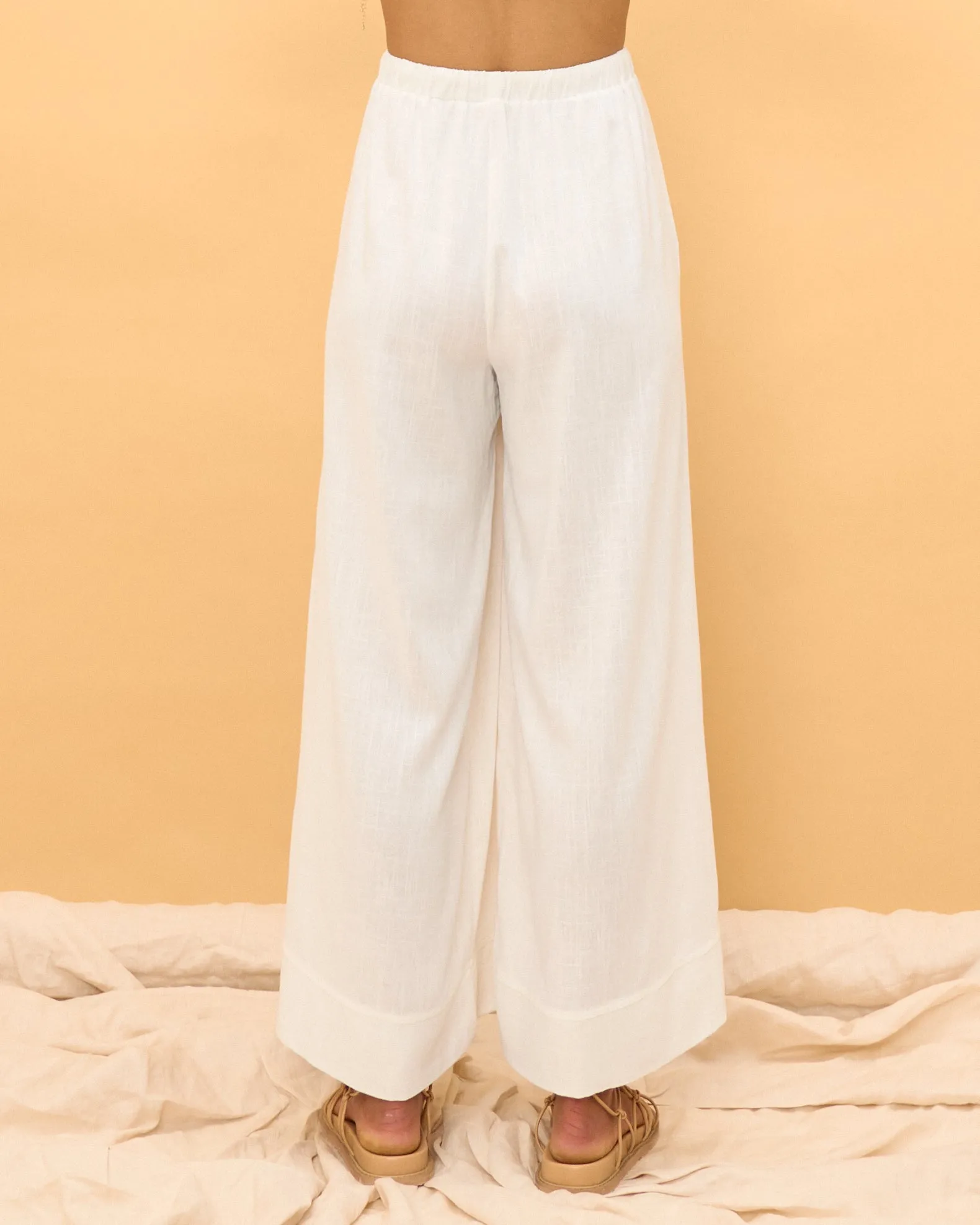 Levie White Linen Wide Leg Pants