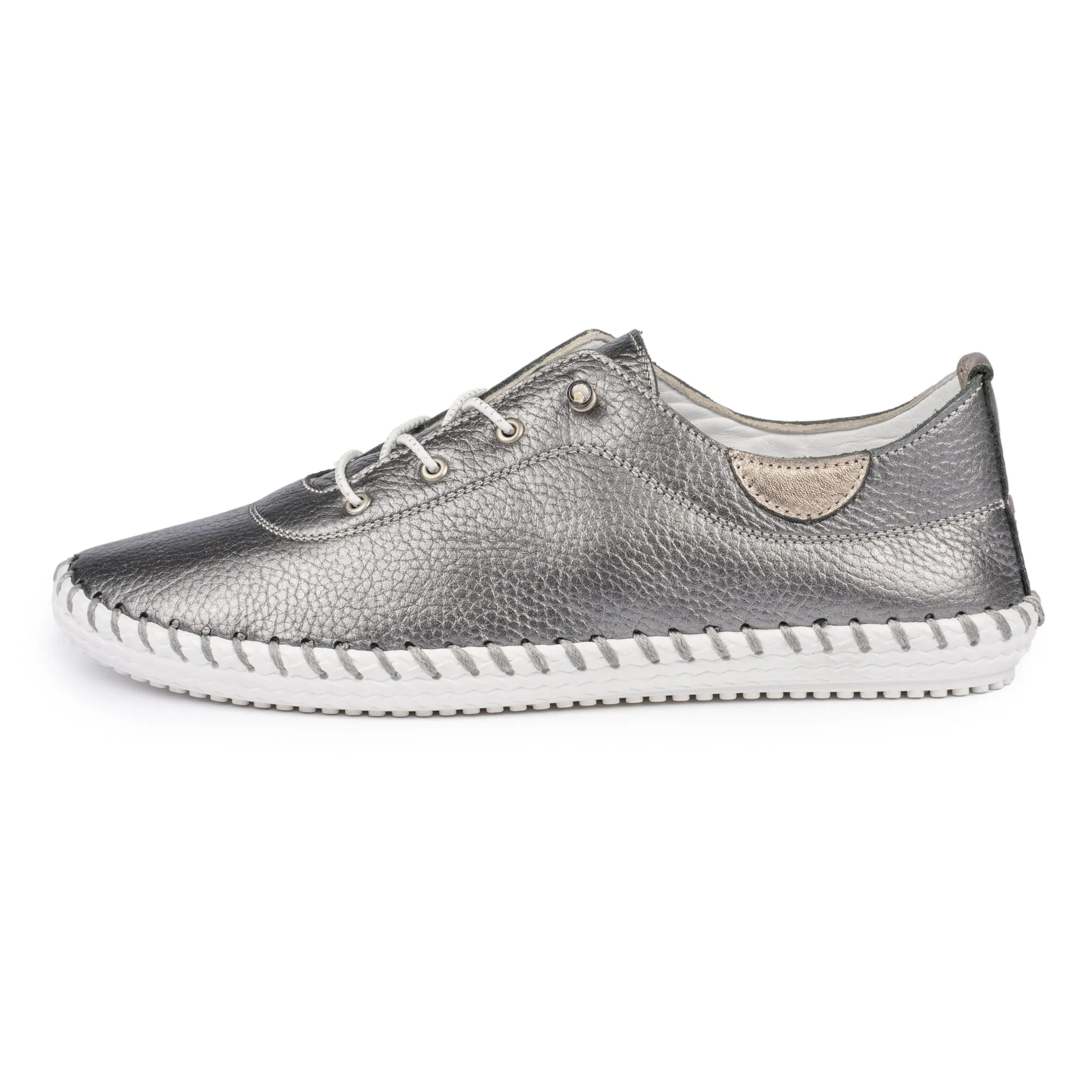 Lunar FLE030 Pewter Womens Casual Comfort Leather Lace Up Trainers