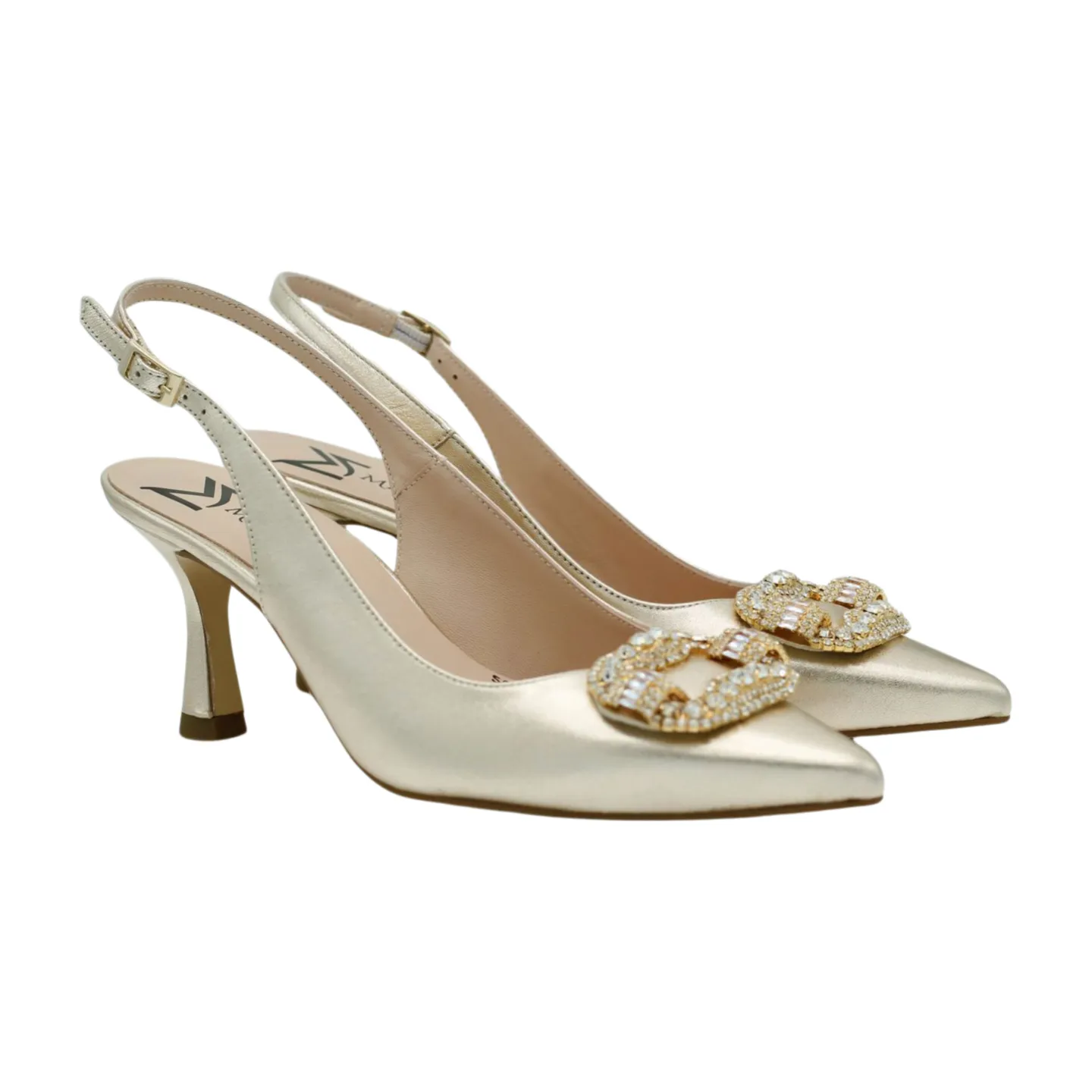 MARIAN Gold Leather Slingback with  Diamante Buckle