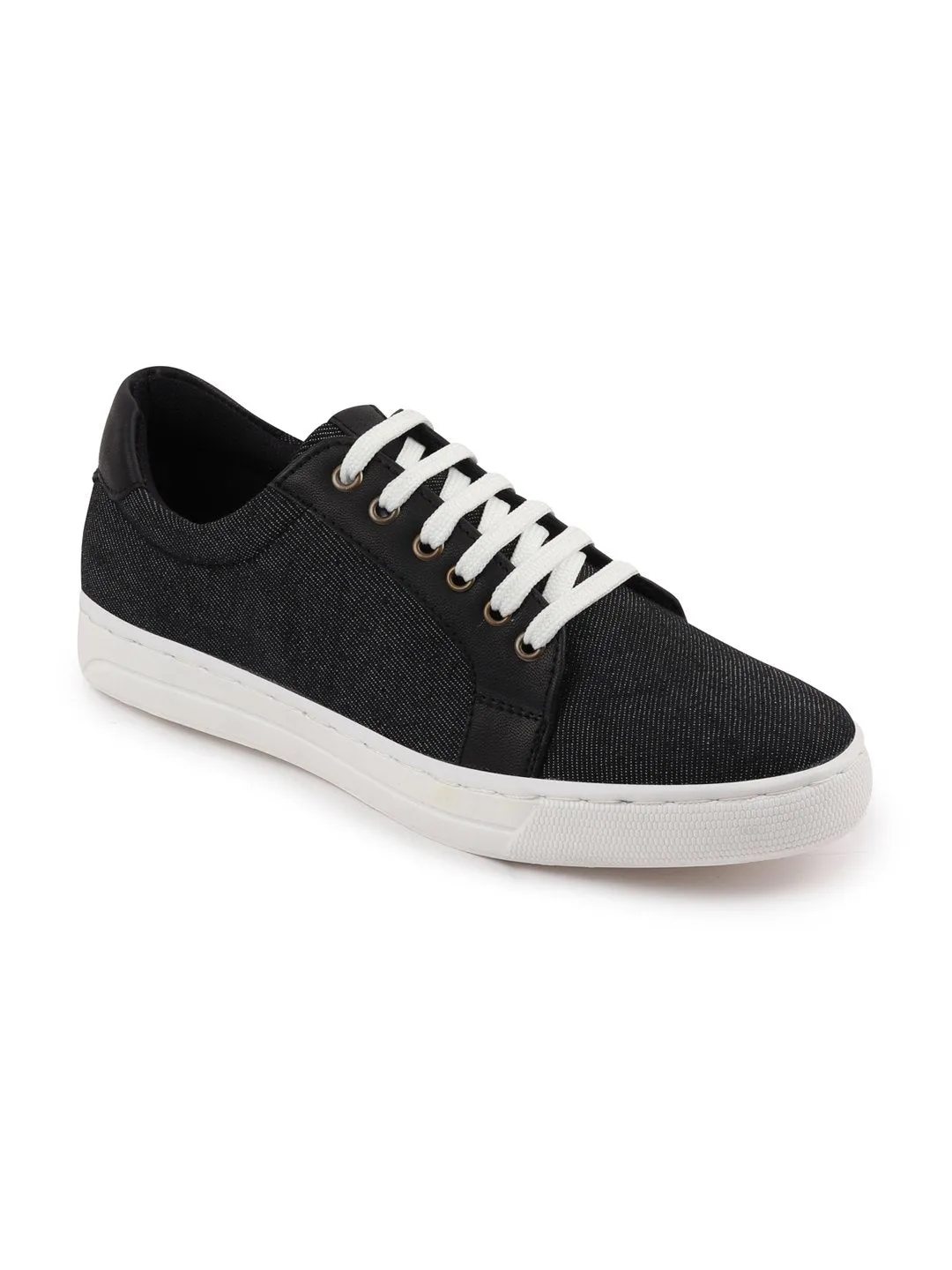 Men Black Trending Lace Up Denim Sneakers