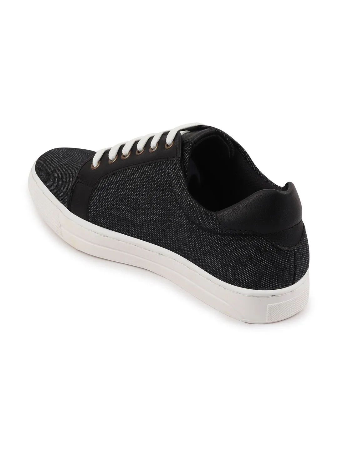 Men Black Trending Lace Up Denim Sneakers