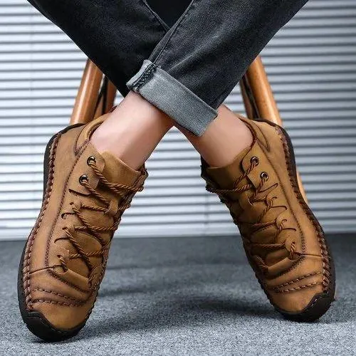 Men Hand Stitching Microfiber Leather Comfy Soft Retro Style Casual Shoes