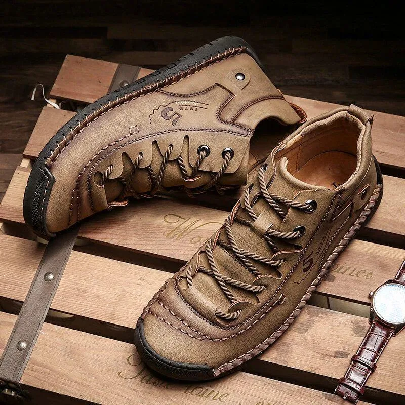 Men Hand Stitching Microfiber Leather Comfy Soft Retro Style Casual Shoes