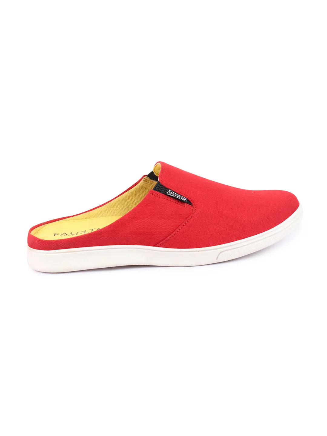 Men Red Casual Back Open Canvas Stylish Slip On Shoes