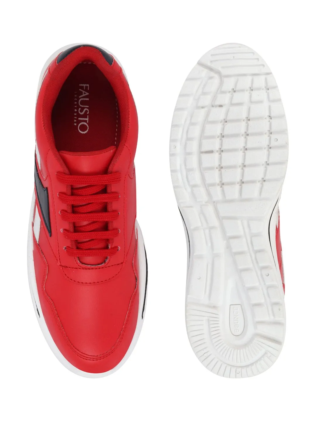 Men Red Sporty Lace Up Chunky Sneakers