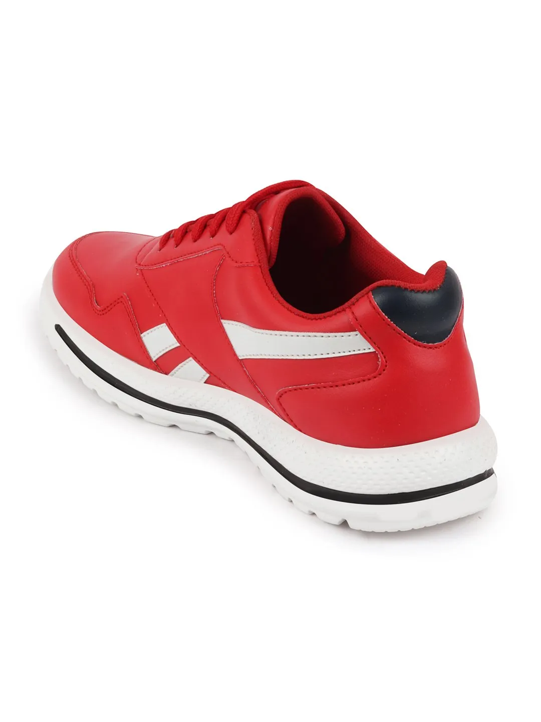 Men Red Sporty Lace Up Chunky Sneakers