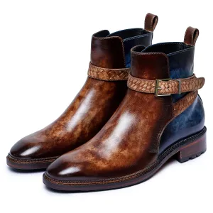 Mens Cross Strap Boots- Brown & Blue