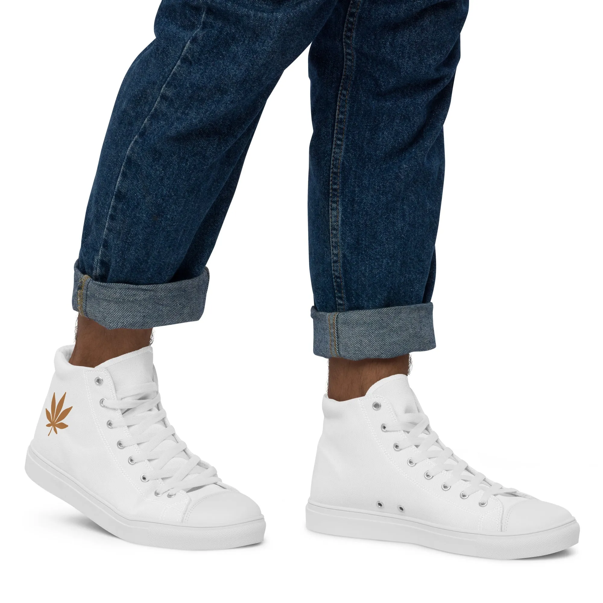 Menâ€™s high top canvas shoes - cannabis leaf