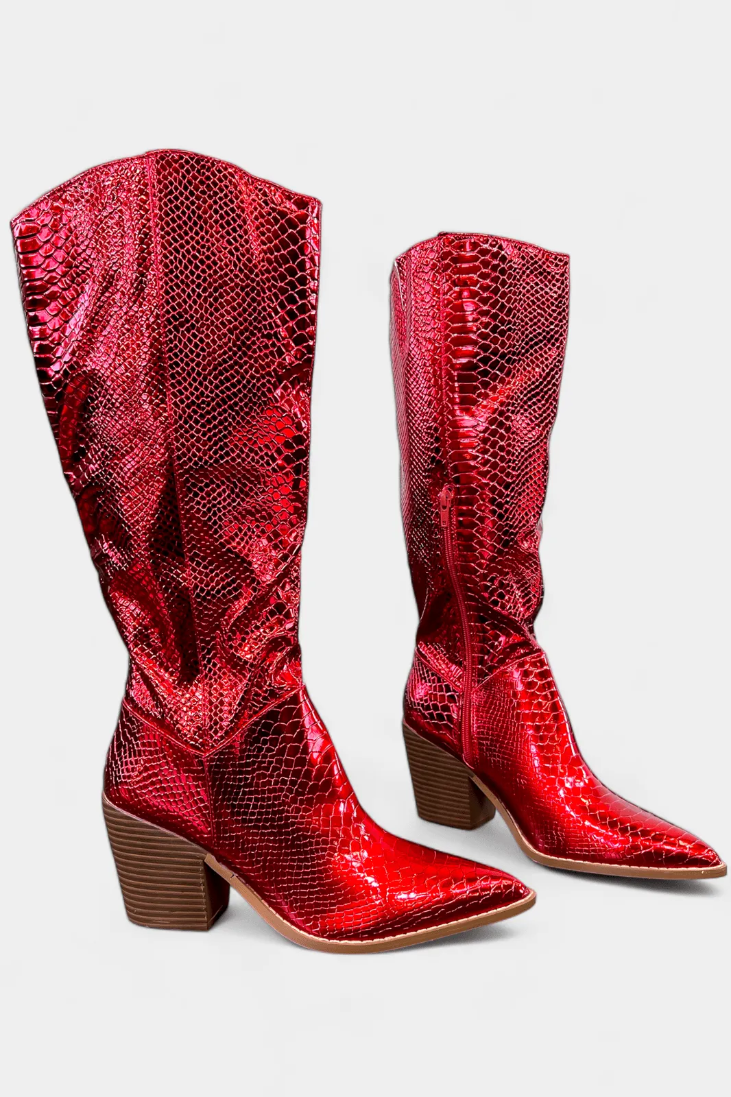 Metallic Red Snake Skin Boots