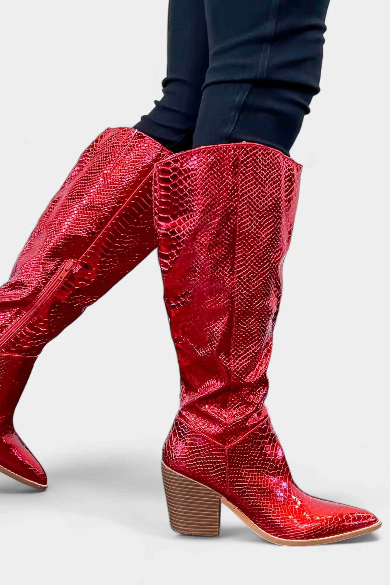 Metallic Red Snake Skin Boots