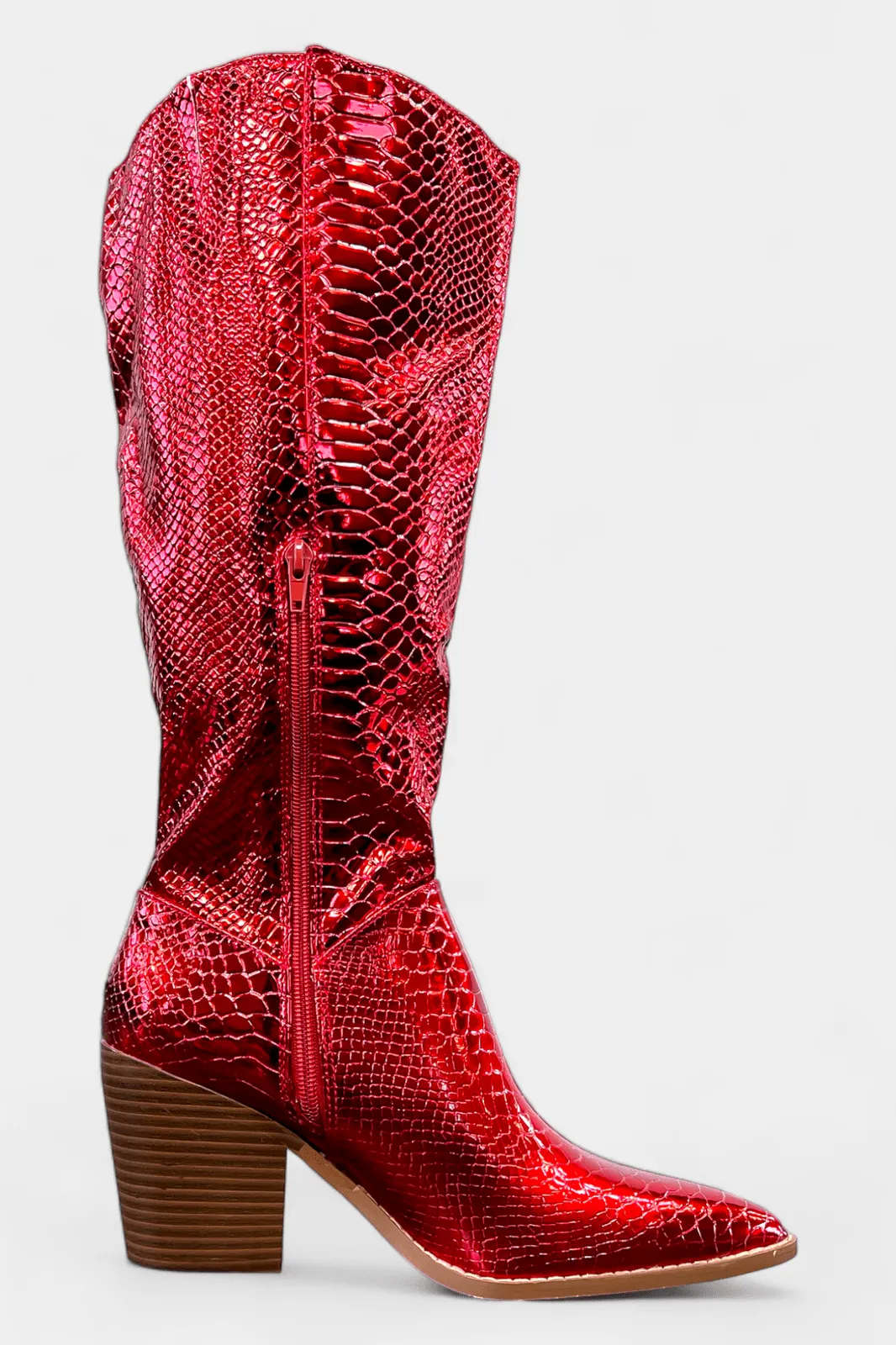 Metallic Red Snake Skin Boots