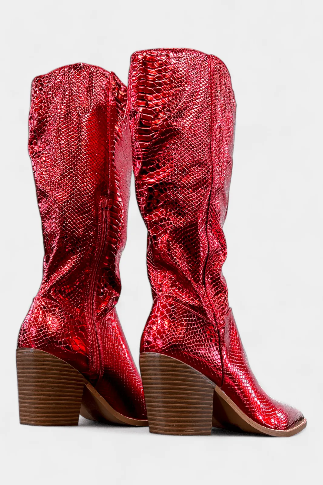 Metallic Red Snake Skin Boots