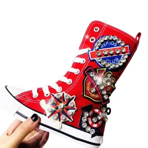 MOF Kids autumn hi-top shoes rhinestone canvas hi-top sneakers for girls