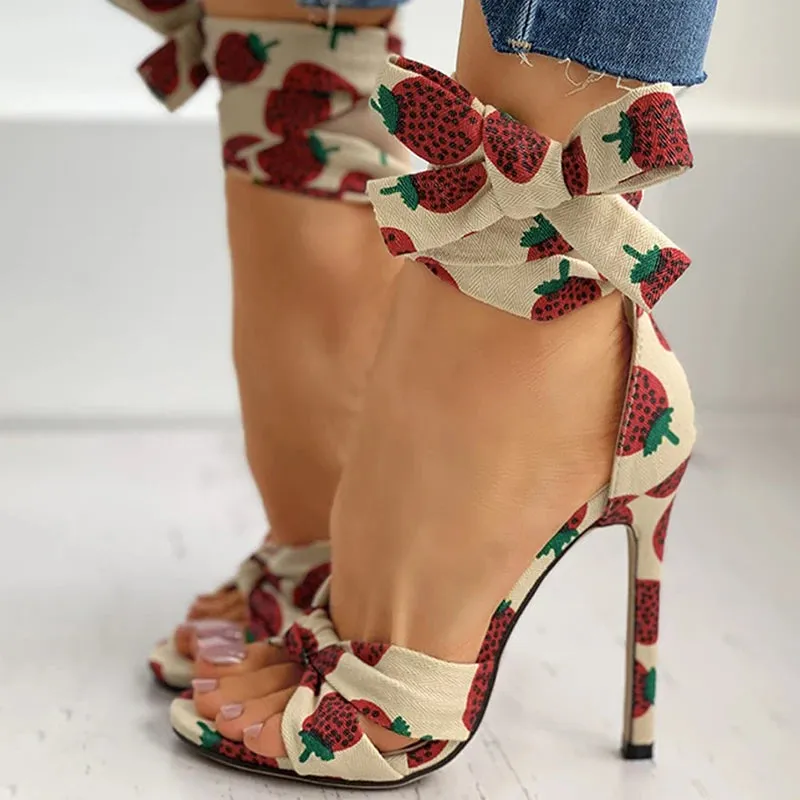 Nanas - Ankle Strap Heeled Sandals Fashion Printed