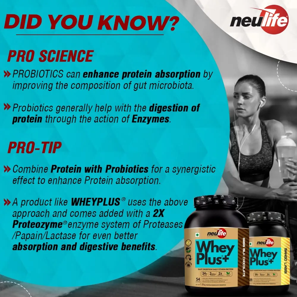 Neulife WHEYPLUS® Gut-friendly Grass-Fed Whey Protein Isolate Blend with Probiotics & Proteozymes 4lbs (Vanilla Lassi)