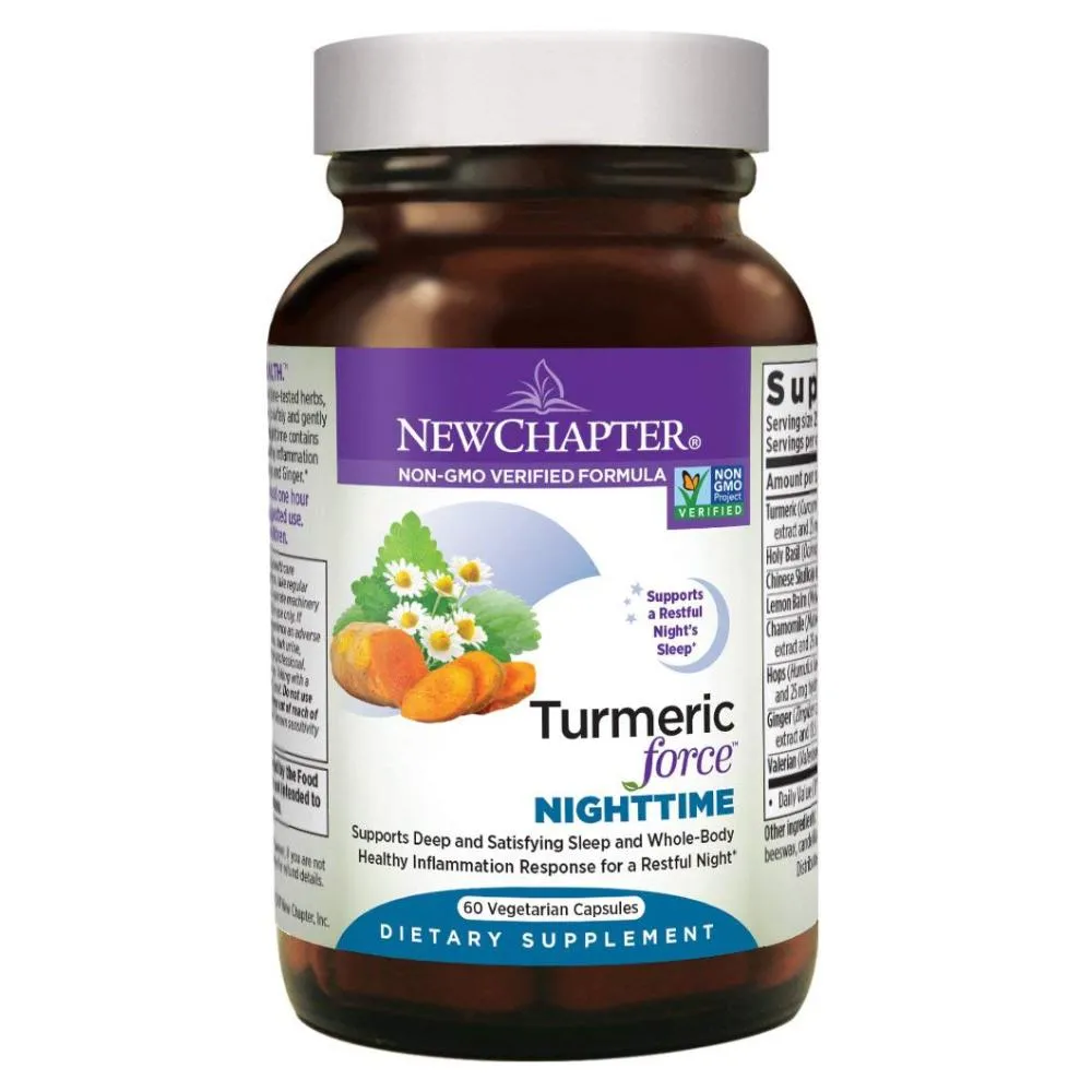 New Chapter Turmeric Force Nighttime Supplement, Sleep Aid plus Ginger Supports Restful Night and Inflammation Response - 60 Vegetarian Capsules