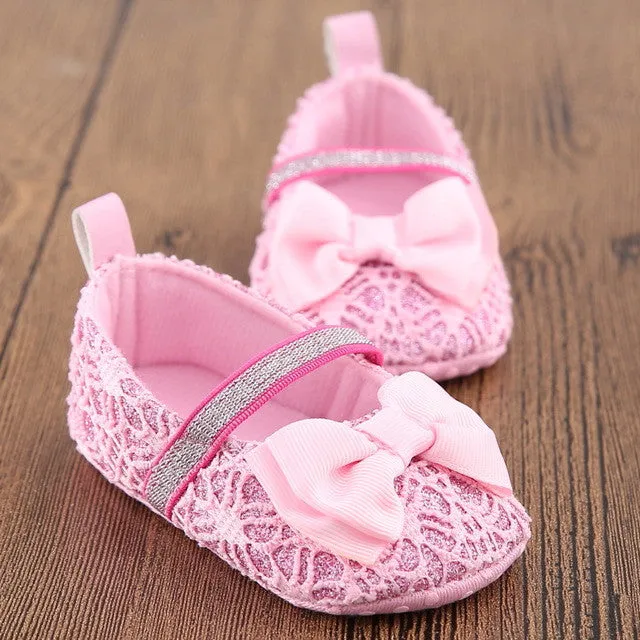 Newborn Bowknot Baby Shoes Toddler Soft Soled Flower Crib Shoes Anti-slip 0-18M