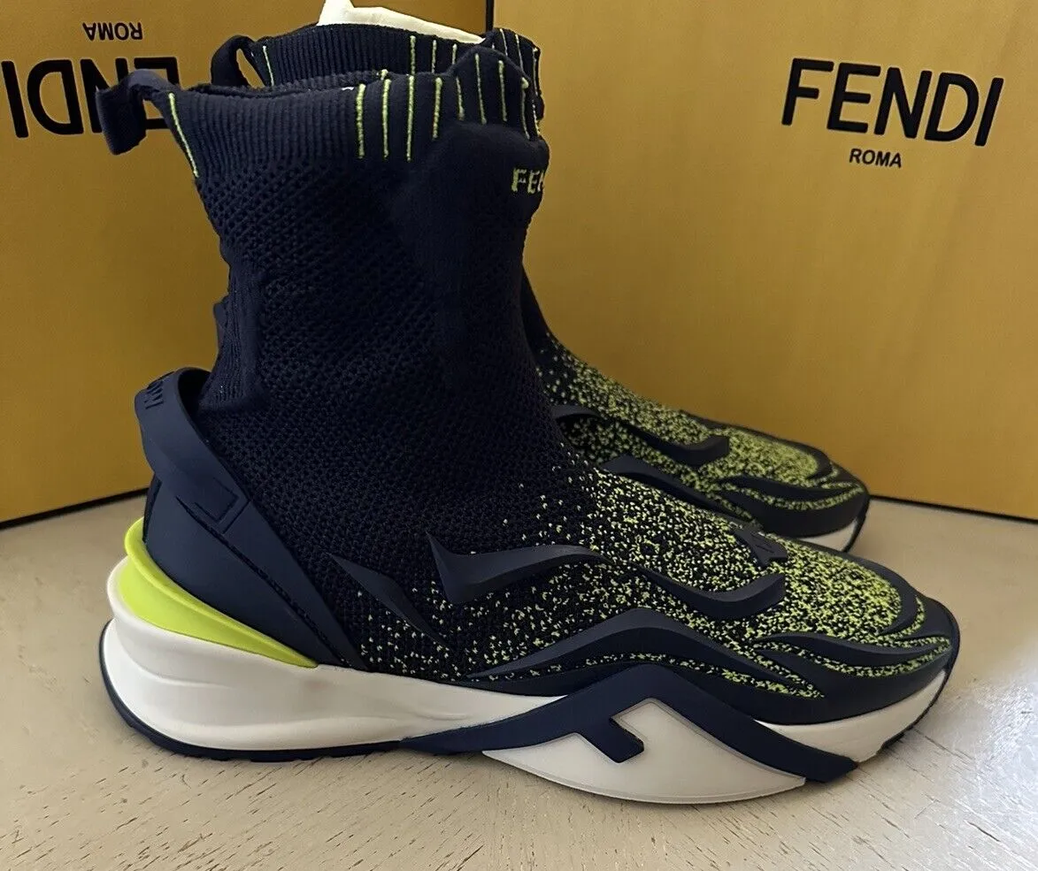 NIB $1190 Fendi Men Contrast Knit High Top Sneakers Shoes Navy/Green 11 US/10 UK