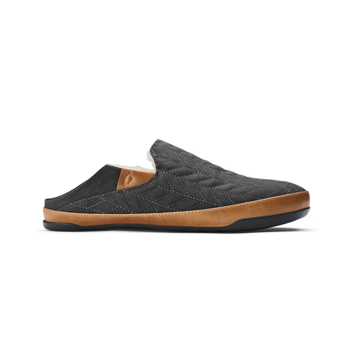 OLUKAI HANOHANO CANVAS SHEARLING SLIPPER DARK SHADOW - MENS