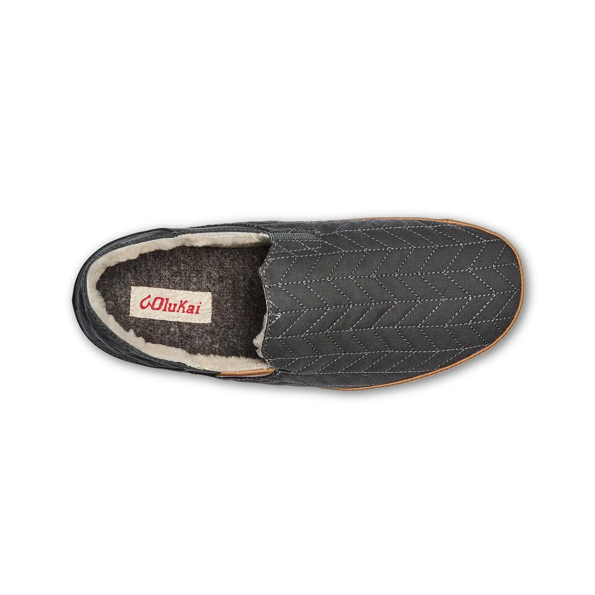 OLUKAI HANOHANO CANVAS SHEARLING SLIPPER DARK SHADOW - MENS