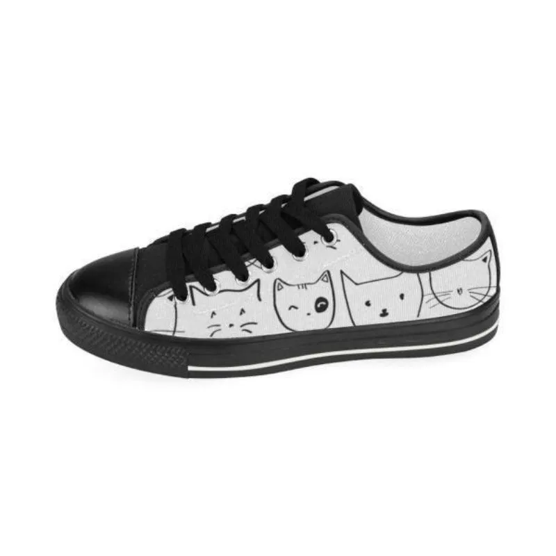 Personalized Black Cats Women's White Canvas Shoes