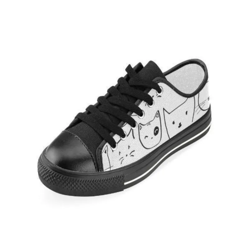 Personalized Black Cats Women's White Canvas Shoes