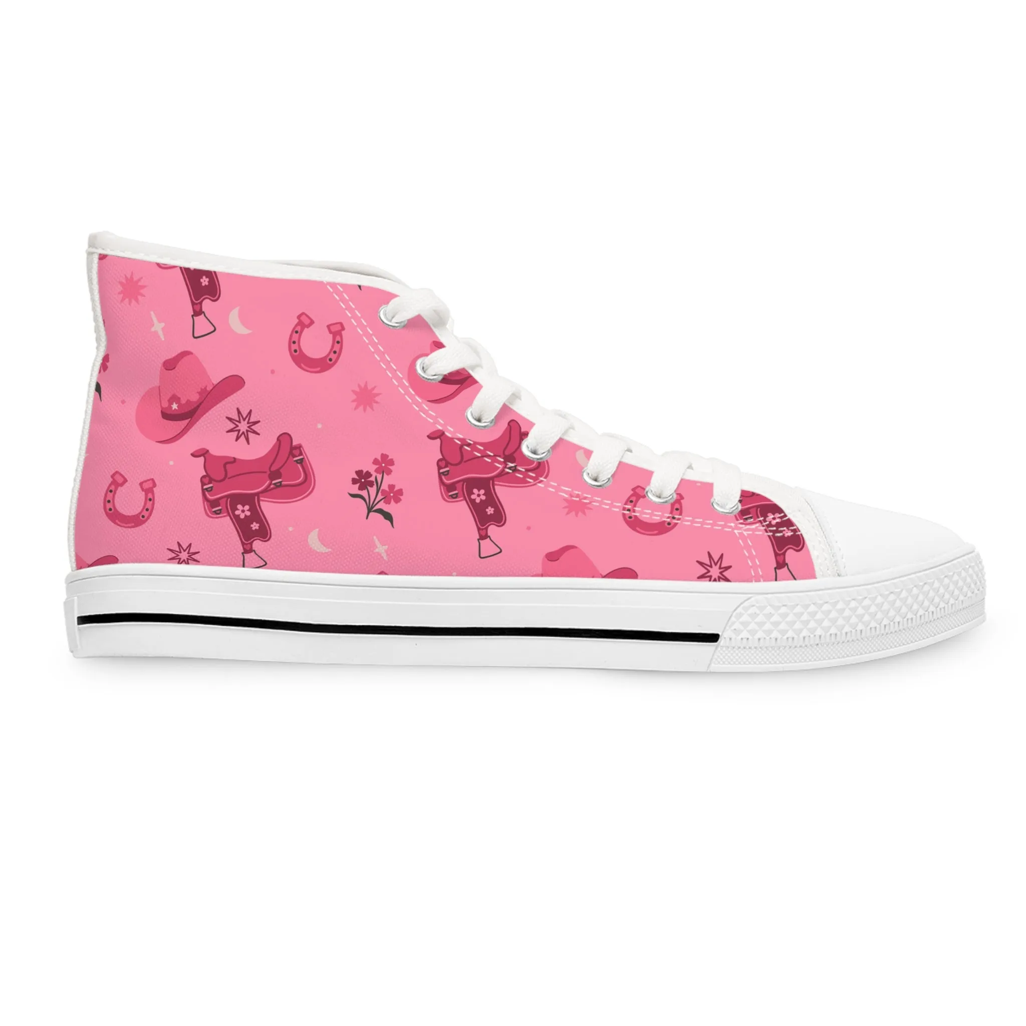 Pink Cowboy Hats Women's High Top Sneakers