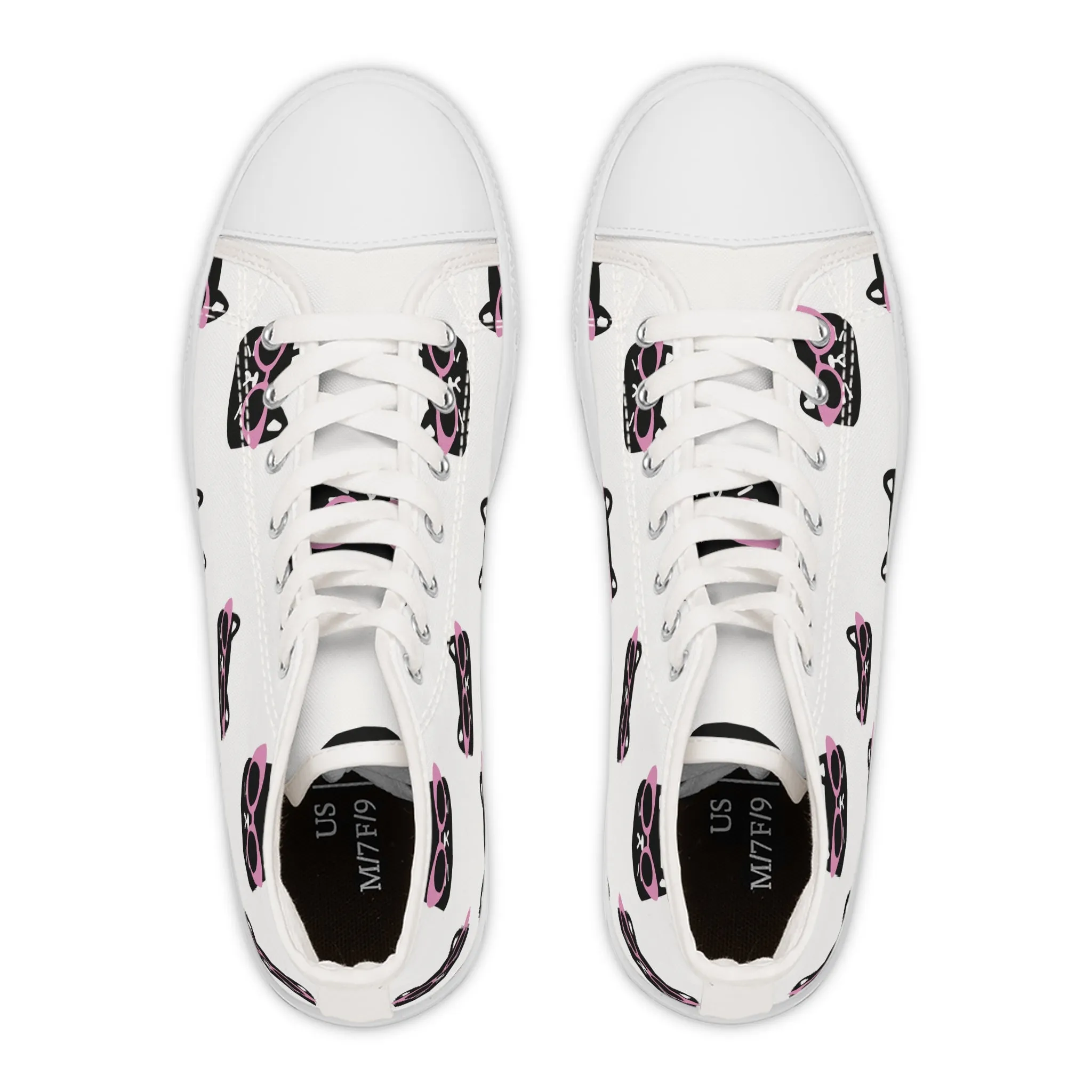 Pink Sunglasses and Black Kitty Head Women's High Top Sneakers