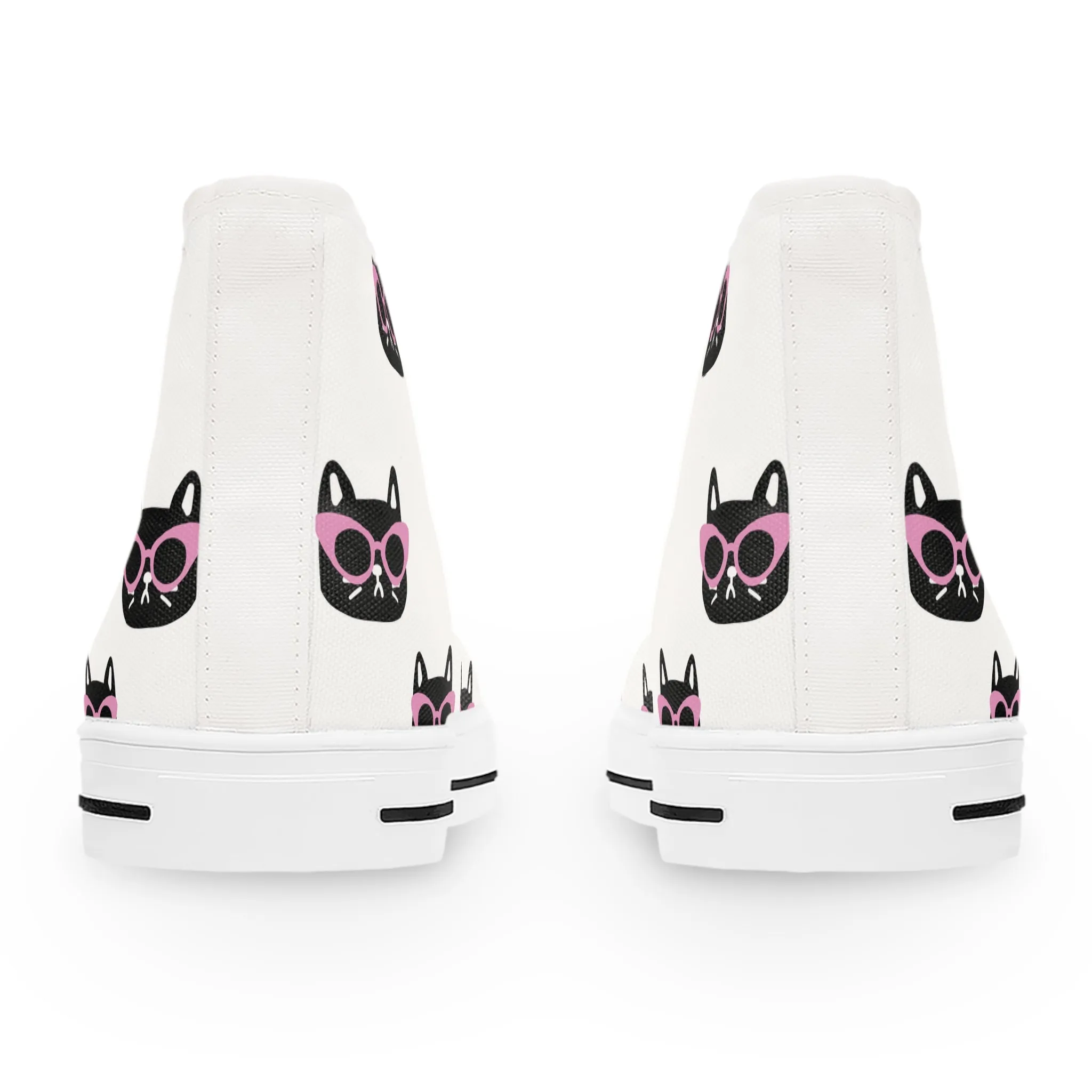 Pink Sunglasses and Black Kitty Head Women's High Top Sneakers