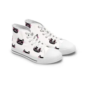 Pink Sunglasses and Black Kitty Head Women's High Top Sneakers