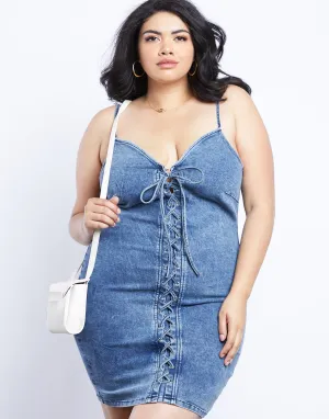 Plus Size Denim Dreams Lace Up Dress