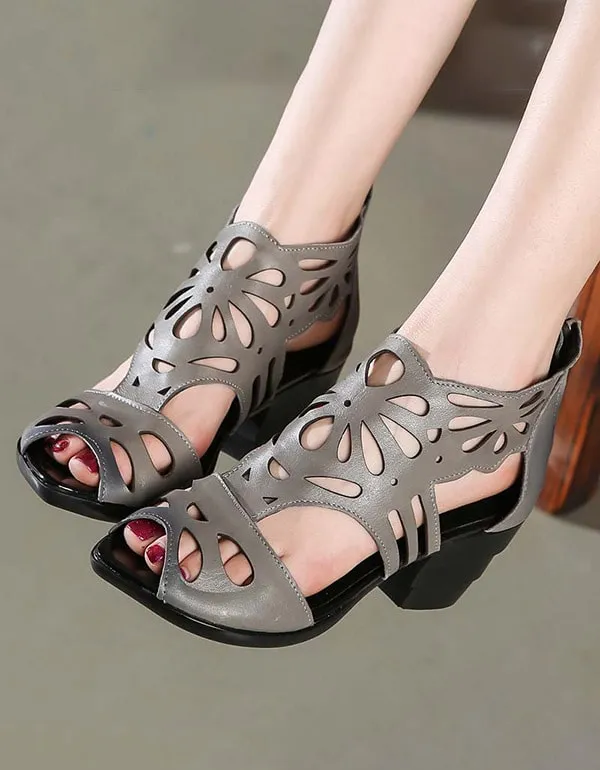 Pointed-toe Ethnic Elegant Chunky Sandals