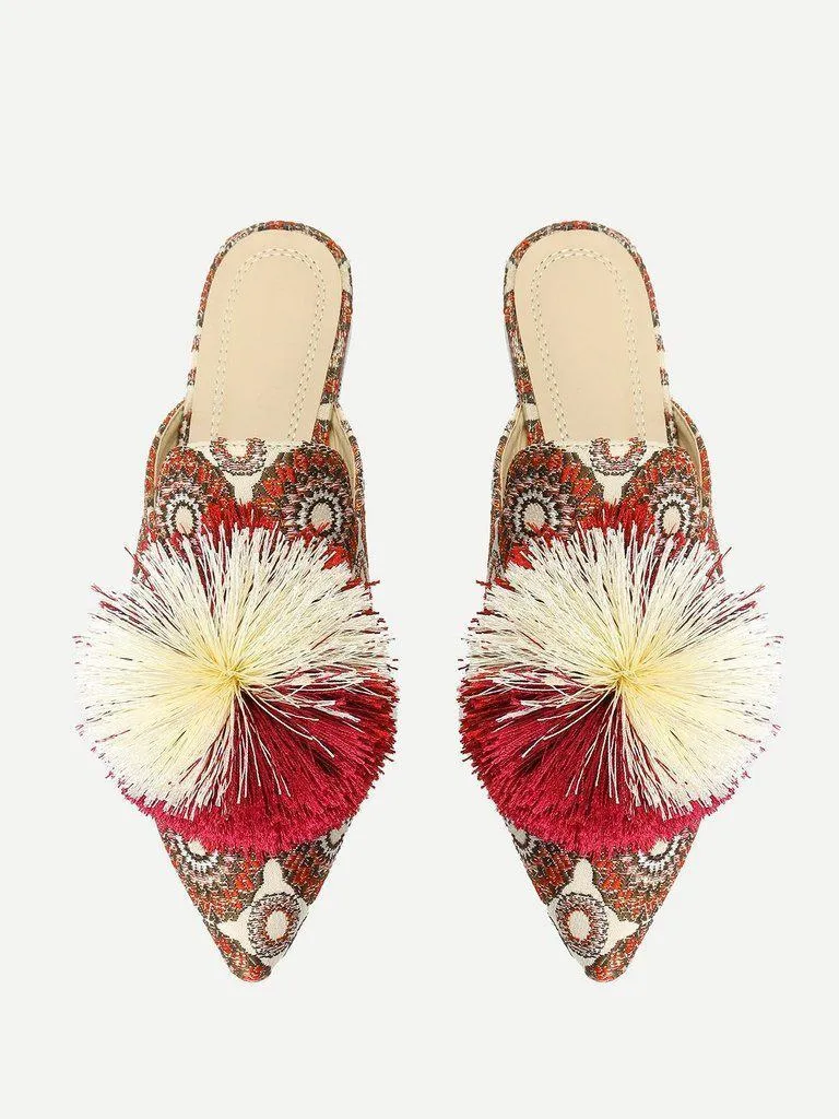 Pom Pom Decorated Flats