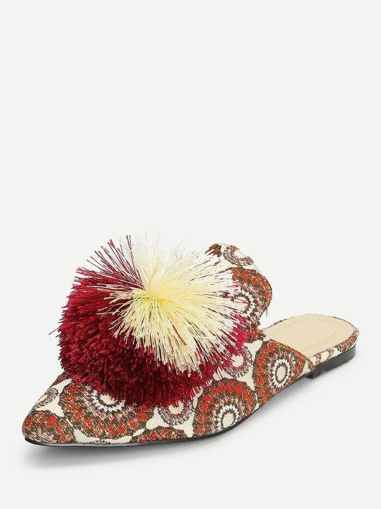 Pom Pom Decorated Flats