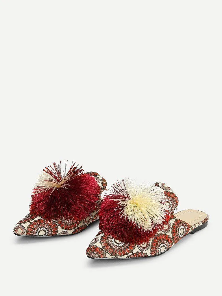 Pom Pom Decorated Flats