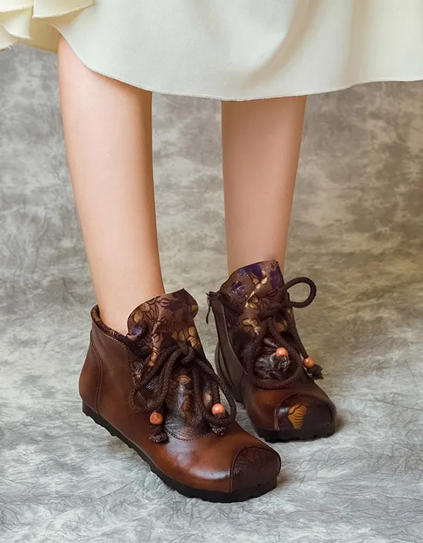 Printed Ethnic Style Lace Up Handmade Women's Boots