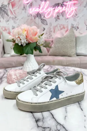 Reba Glitter Star Platform Sneakers: White Multi