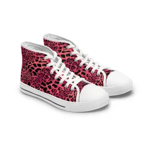 Red Colored Leopard Pattern Women's High Top Sneakers