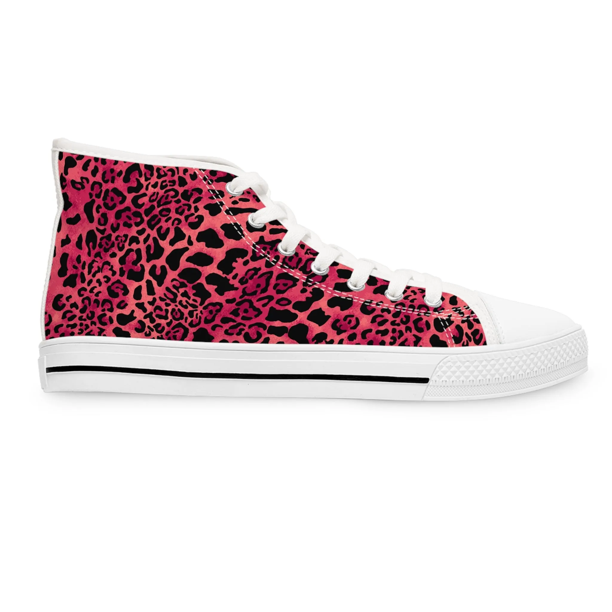 Red Colored Leopard Pattern Women's High Top Sneakers