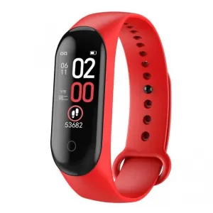 Red M4 Smart Watch With Health Monitoring Strap