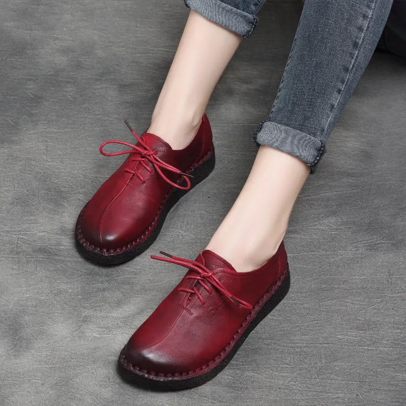 Retro Leather Soft Lace-Up Women's Shoes 35-43