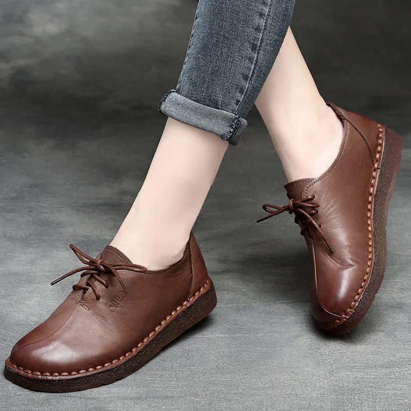 Retro Leather Soft Lace-Up Women's Shoes 35-43