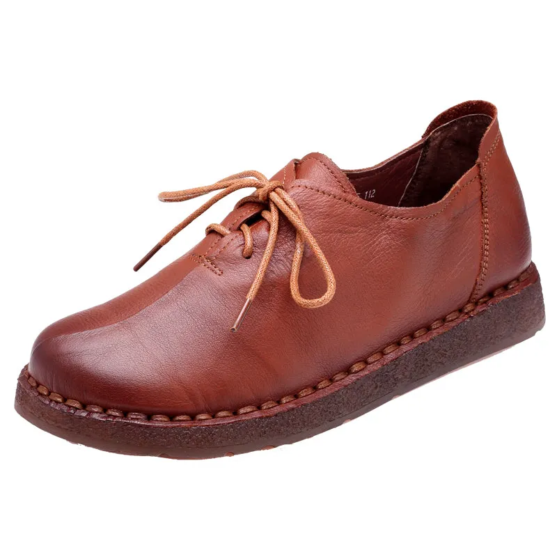 Retro Leather Soft Lace-Up Women's Shoes 35-43