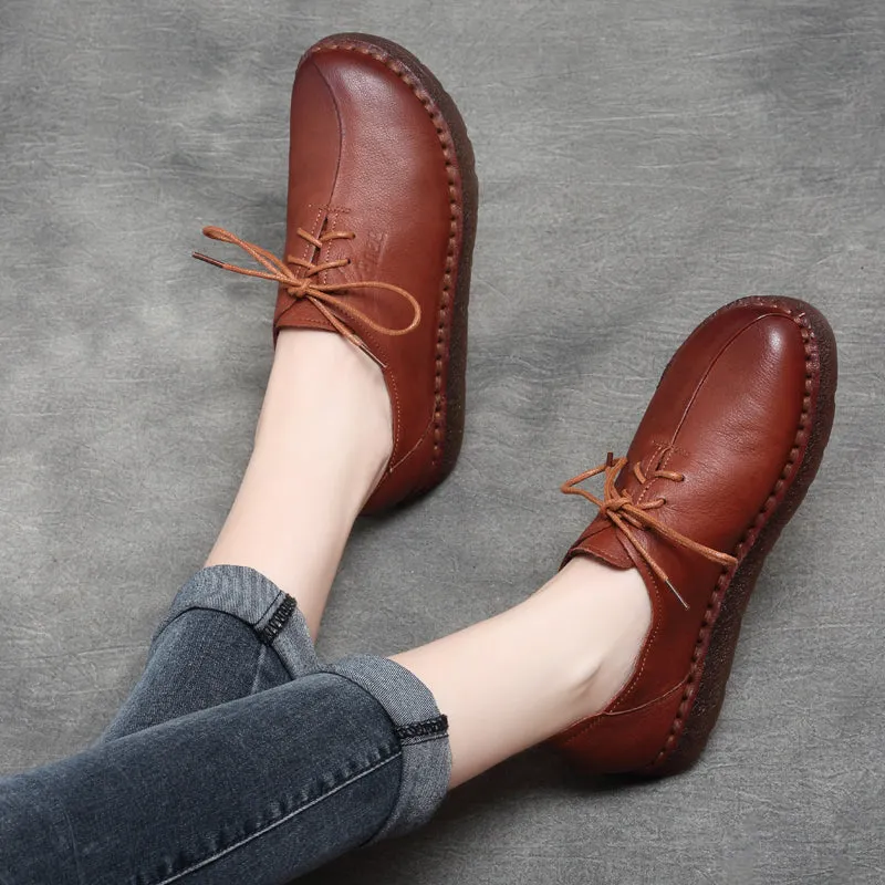 Retro Leather Soft Lace-Up Women's Shoes 35-43